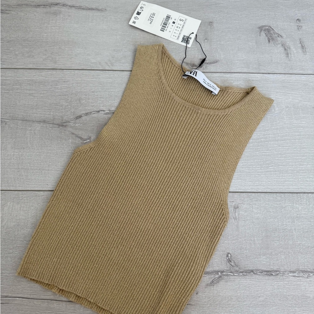 Zara Tan Ribbed Women's Top
